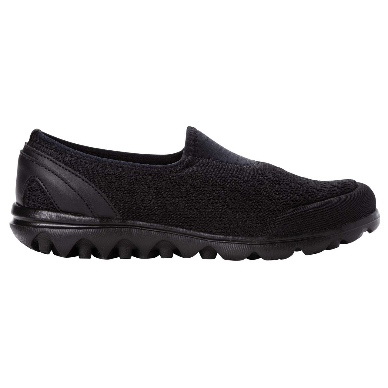 Propét TravelActiv women's black slip-on walking shoe available in multiple widths