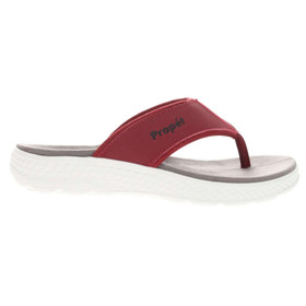 Maroon TravelActiv FT sandal wth black Propét logo, outer side view.
