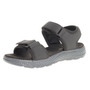 Angled side view of the black Women's TravelActiv Aspire sandal with adjustable straps.