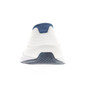 Front view of the white Stability Slipon Shoe with navy stretch collar and center gore