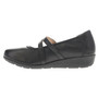Inner side view of the Black  Yara Mary Jane Ballet Flat with adjustable strap and wedge heel outsole