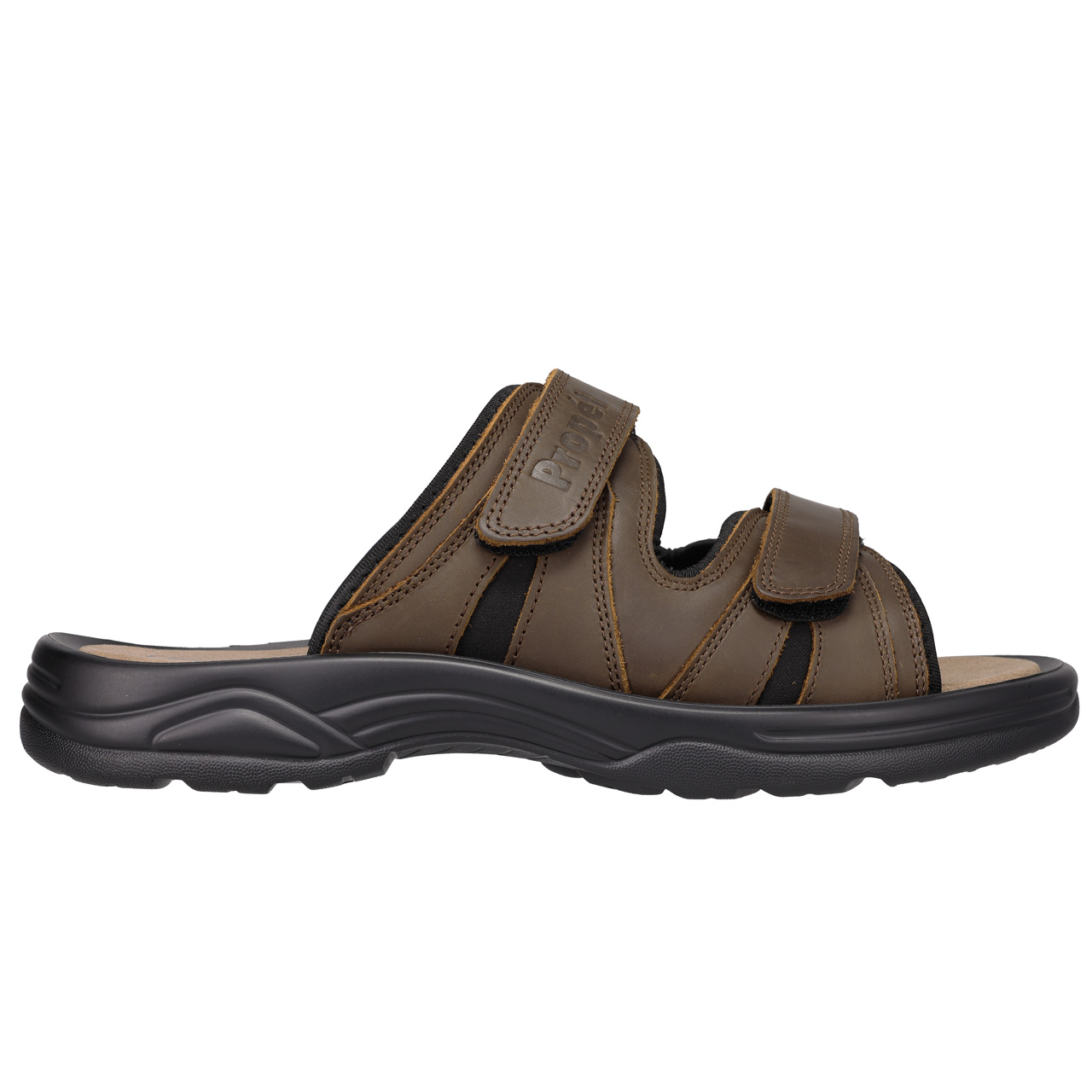 NWOT Propet Emerson Brown Leather Hook and Loop Slides Mens 13 Extra Wide Casual Sandals for All-Day Comfort | Men main image 3