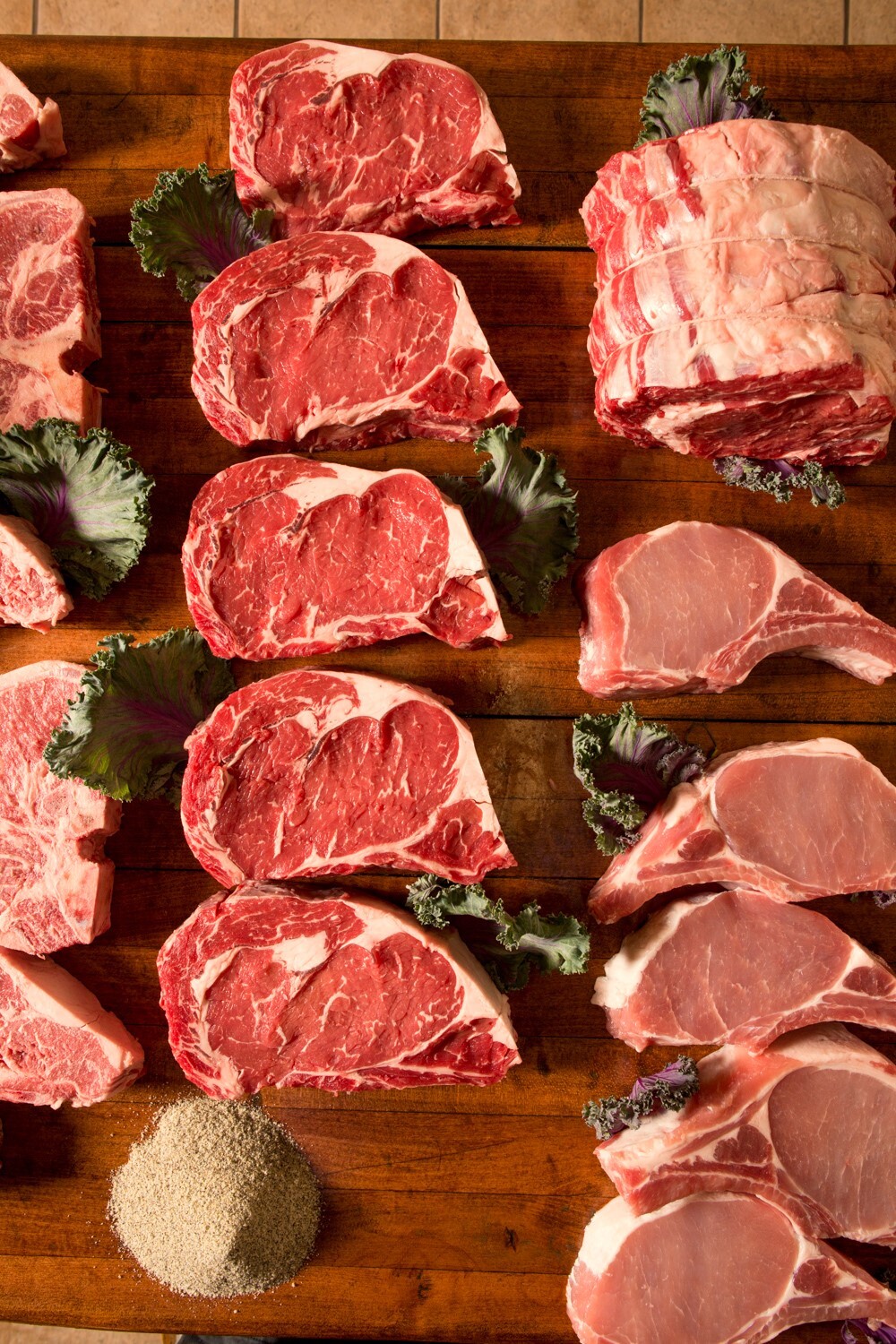 PICKUP & LOCAL DELIVERY. Image of steak cuts.