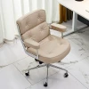 Beige Button Tufted Gerd Leather Office Chair Singapore | Minimalist Study Desk Setup