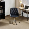 Black Tufted Leather Office Chair for Modern Minimalist WorkspaceHarley Leather Office Chair Singapore | Stylish Desk Chair with Bookshelf and Window View