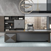 Dashiell Director Table Singapore office — pear wood and khaki two-tone desktop