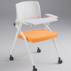 Orange seat front studio shot Prosper Executive Meeting Chair Singapore| Attached writing board, white metal sled base