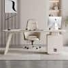 Alonzo sintered stone desk front view Singapore — rock slab light luxury study office table with castors