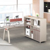 Omar Executive Workstation office workstation detail 1 — open storage shelf on the screen partition plus a desktop organisation utility caddy for pens and small items