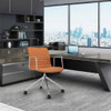Orange leather chair in high-rise office Gianna Leather Office Chair Singapore | City view boardroom, premium work furniture