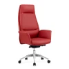 High Back Ergonomic Red Leather Manager Chair Lily Leather Office Chair Singapore| Premium Wheeled Director Chair Studio Shot