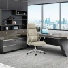Beige High Back Manager Chair Layla Leather Office Chair Singapore | Modern City View Director Office Scene