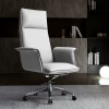 High Back Minimalist White Leather Executive Chair Chloe Leather Office Chair Singapore | Luxury Dark Study Room Scene