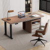 BAGUS Height Adjustable Desk Singapore — TYPE B short side cabinet, saddle leather desktop