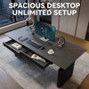 INTAN M9 Black Leather Round-Leg Desk Singapore — spacious desktop with built-in double drawers
