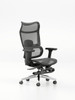 Eliot High-Back Ergonomic Mesh Chair side angle, showcasing 4D adjustable PU armrests, lumbar-split ergonomic back support, and sleek black executive design.