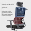 James High-Back Ergonomic Chair front view, showcasing high-tensile steel frame, independent lumbar pressure-relief zones, and adaptive recline mechanism for executive suites.
