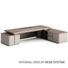 Side view of Adeline Director Table featuring floating desktop design and dual storage side cabinet.