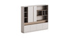 Agatha Manager Table Singapore in modern executive office showcasing Moon White and Eucalyptus finish.