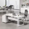 Alberta Executive Desk Singapore in Dio White finish with dual storage side cabinet.