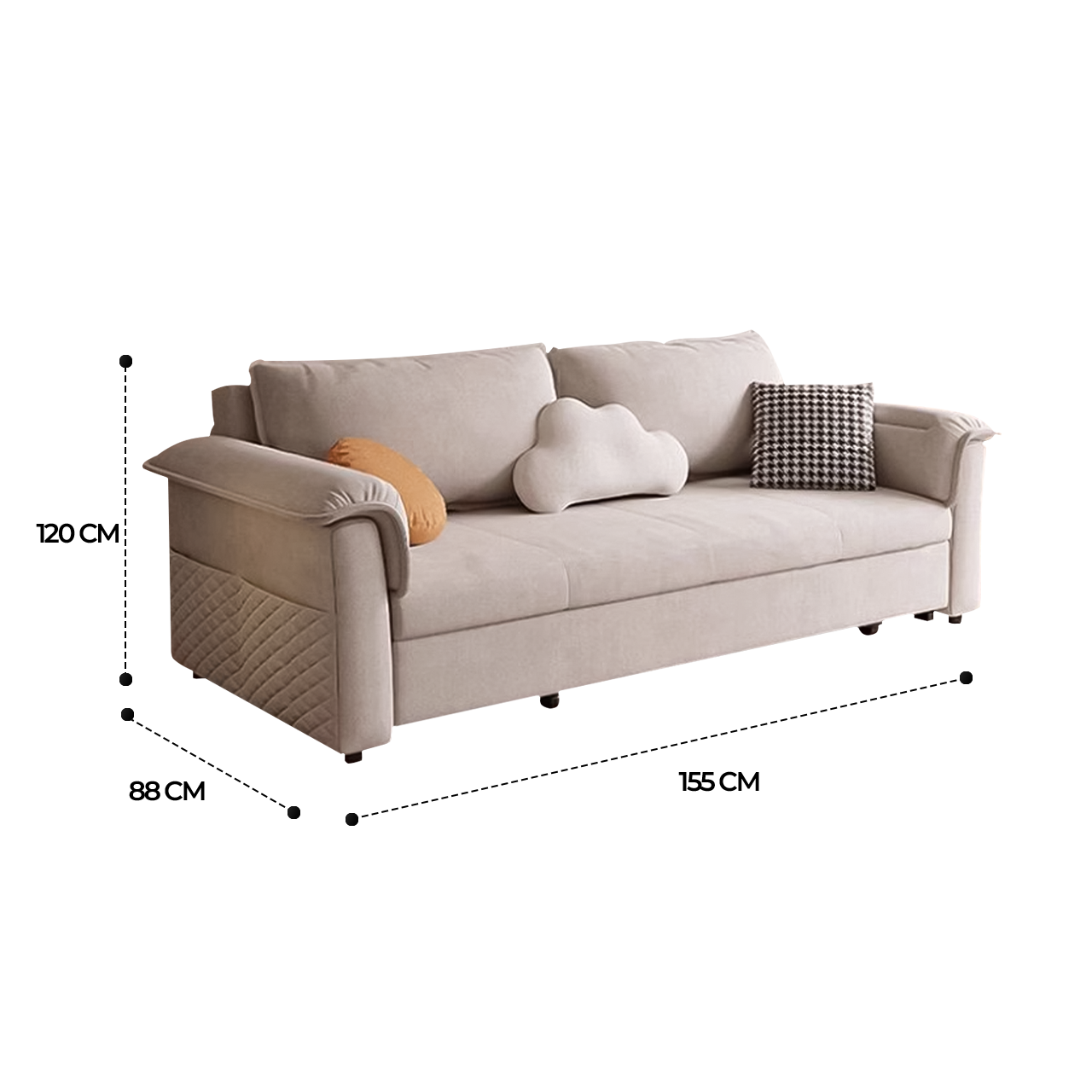 Mia Velvet Fabric Foldable Sofa Bed Modern Style