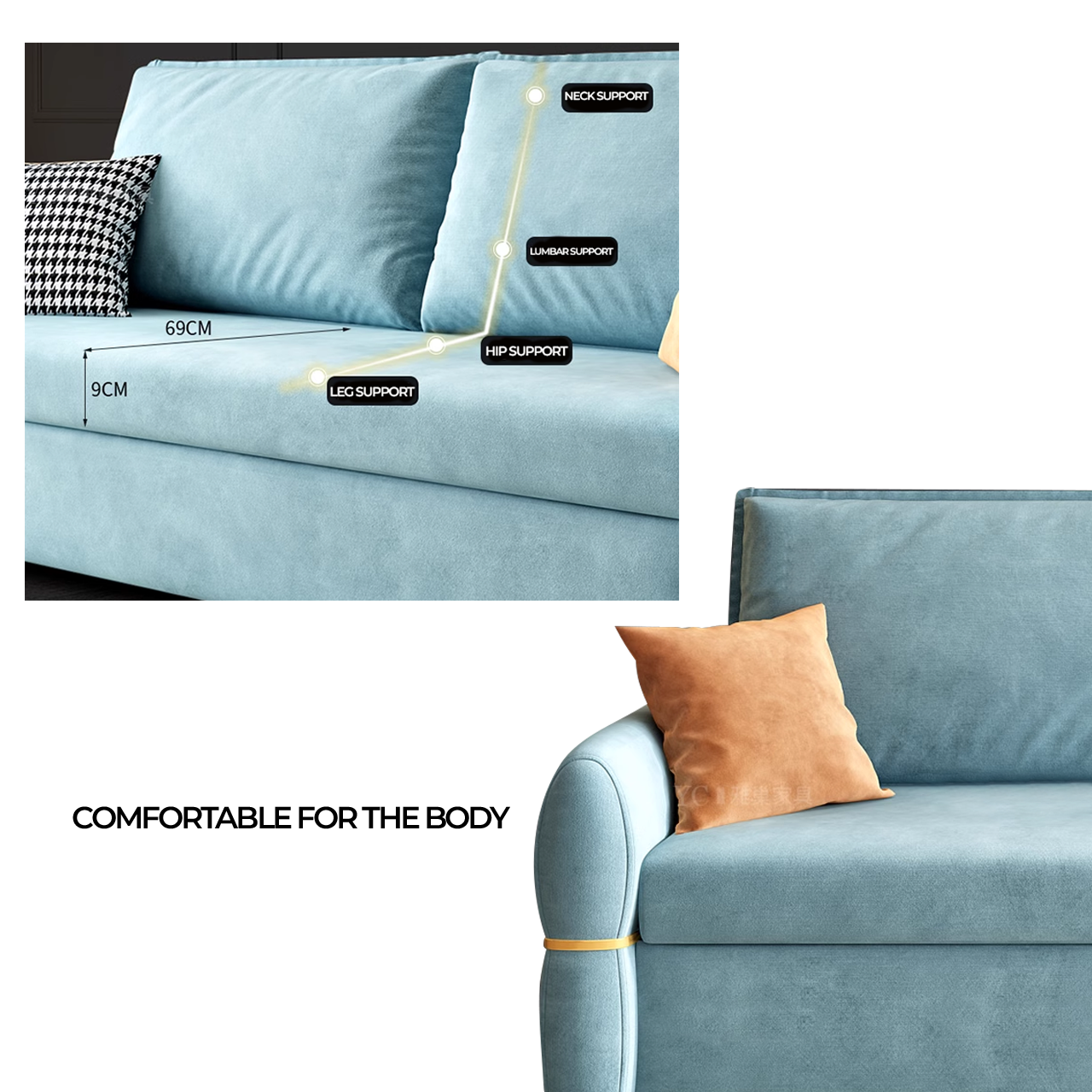 Mia Velvet Fabric Sofa Bed Modern Style