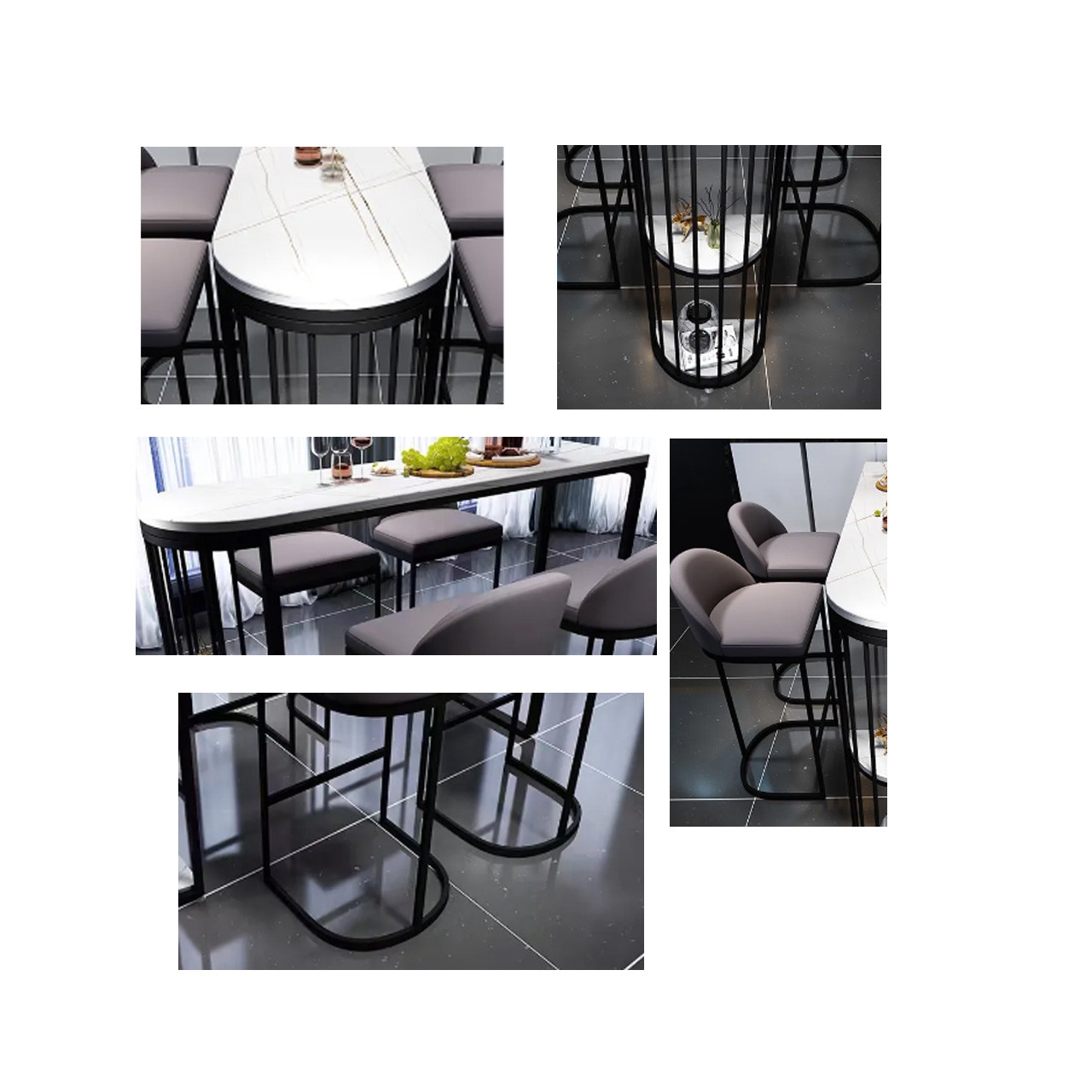 Isak Steel Bar Table with Rock Slab Finish