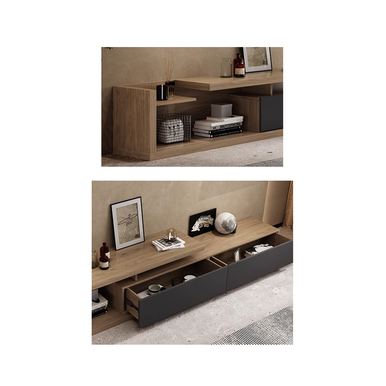 Elin Wooden TV Console with Drawer extendable