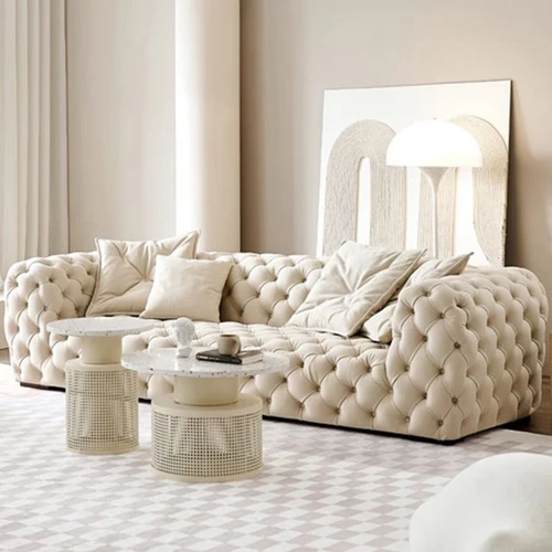 Ebba Velvet Tufted Sofa Singapore | Plush Cushion Detail, Dark Blue | Free Delivery Singapore & Peninsular Malaysia