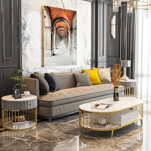 Waylon Tempered Glass Coffee Table in Living Room Scenario Image B