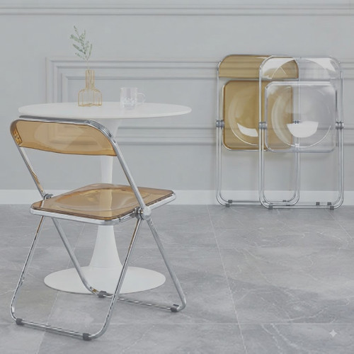 Single chair studio front shot Elowen Foldable Chair Singapore | Transparent acrylic seat, lightweight folding chair