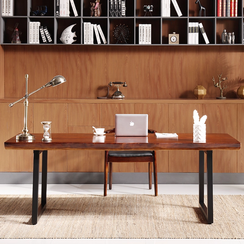 Rustic Solid Wood Office Desk Chair Set in office setting — Linear Furnishings Singapore