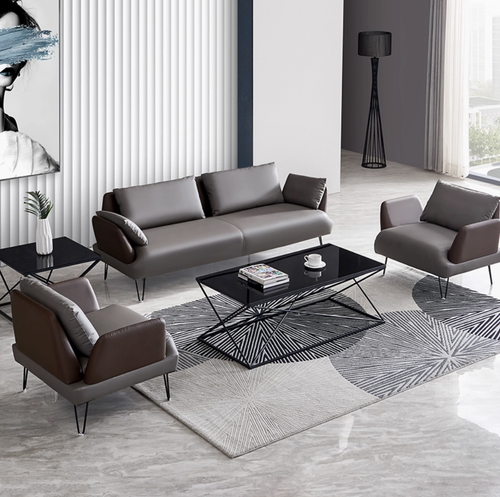 Fabrizio Leather Sofa Set in office setting — Linear Furnishings Singapore