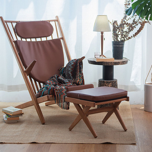 Ezra Leather Lounge Chair side view 1