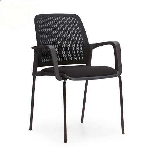 Black full mesh studio shot Ludwig Office Chair Singapore| Sled base visitor chair, ergonomic meeting seating