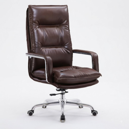 Brown Leather Office Chair with Metal Cantilever Base & Detailed DimensionsIan Ergonomic Office Chair Singapore | Classic Design, Precise Sizing for Singapore Workspaces