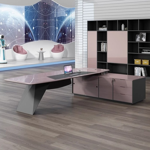 Hugo lacquer boss desk workspace Singapore — complete executive office setup lacquer desk with bookcase chair Singapore