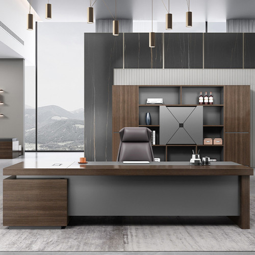 Marcus Director Table Singapore — Right side cabinet layout, Walnut Wood Grain
