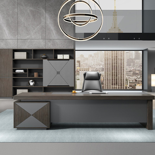 Dashiell Director Table Singapore office — pear wood and khaki two-tone desktop