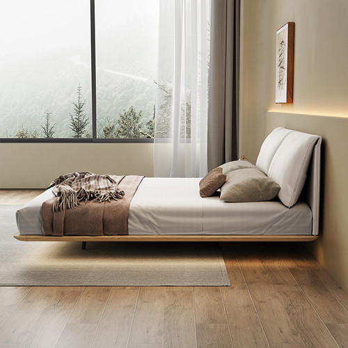 FUYUKI Solid Wood Genuine Leather Suspension Bed Image 2