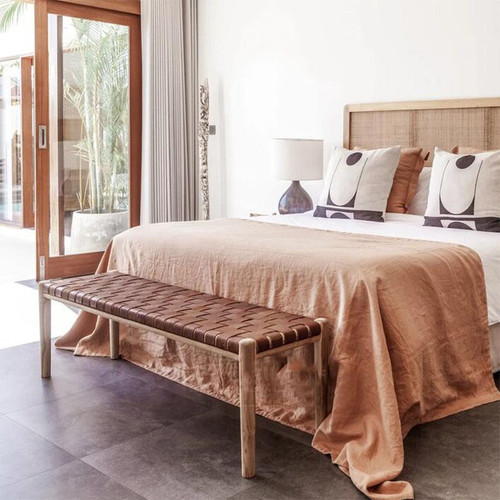 Naomi Leather Woven Bench Bed front