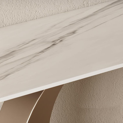 Sintered Stone Narrow Console Table Top & Half-Moon Carbon Steel Base