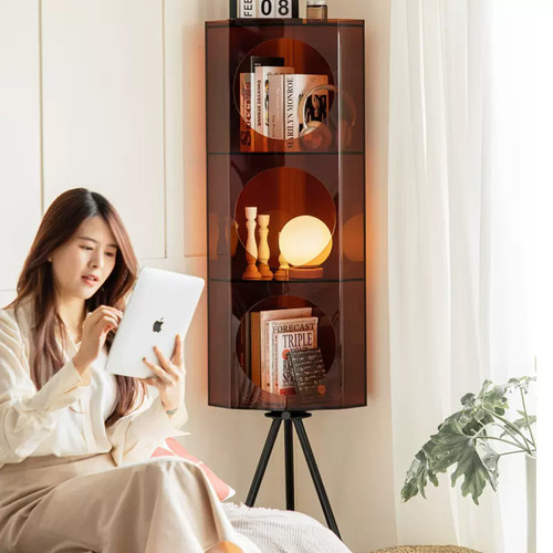 Dylan Acrylic Storage Cabinet for Corner with Stand | Acrylic Cabinet Singapore | Linear Furnishings
