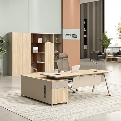 Olender Modern L-Shape Manager Desk Singapore - Front View Steel Frame Office Desk
