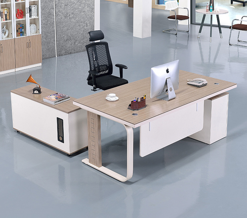Maximilian teak executive director desk lateral view Singapore — teak colour boss table 1.4m 1.6m 1.8m with side cabinet