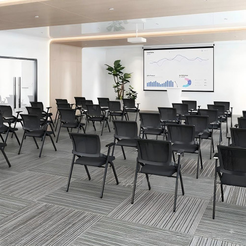 Full meeting room wide shot Zento Foldable Ergonomic Meeting Chair Singapore| Large corporate training room, bulk office seating