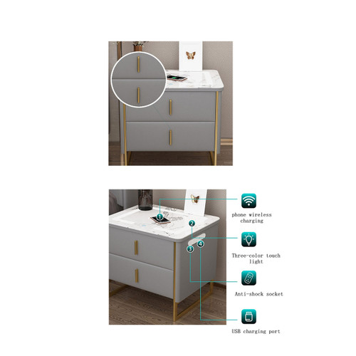 Finley Leather Bedside Table Modern Style Detailed Image