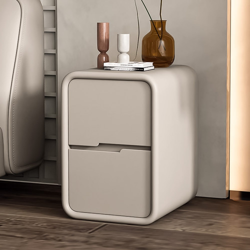 Finley Leather Refrigerator Shaped Bedside Table Modern Style in Bedroom Setting Scenario Image B