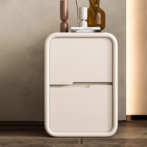 Finley Leather Refrigerator Shaped Bedside Table Modern Style in Bedroom Setting Scenario Image A