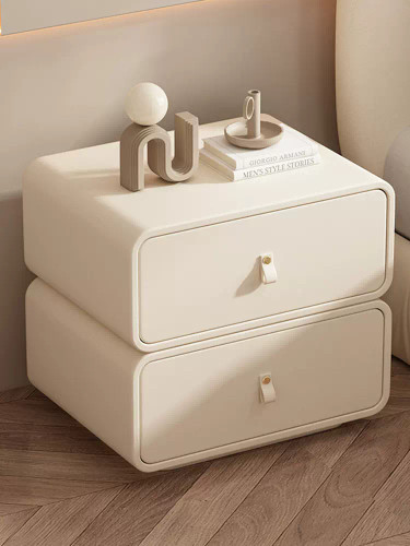 Finley Leather Wood Double Drawer Bedside Table Image 2